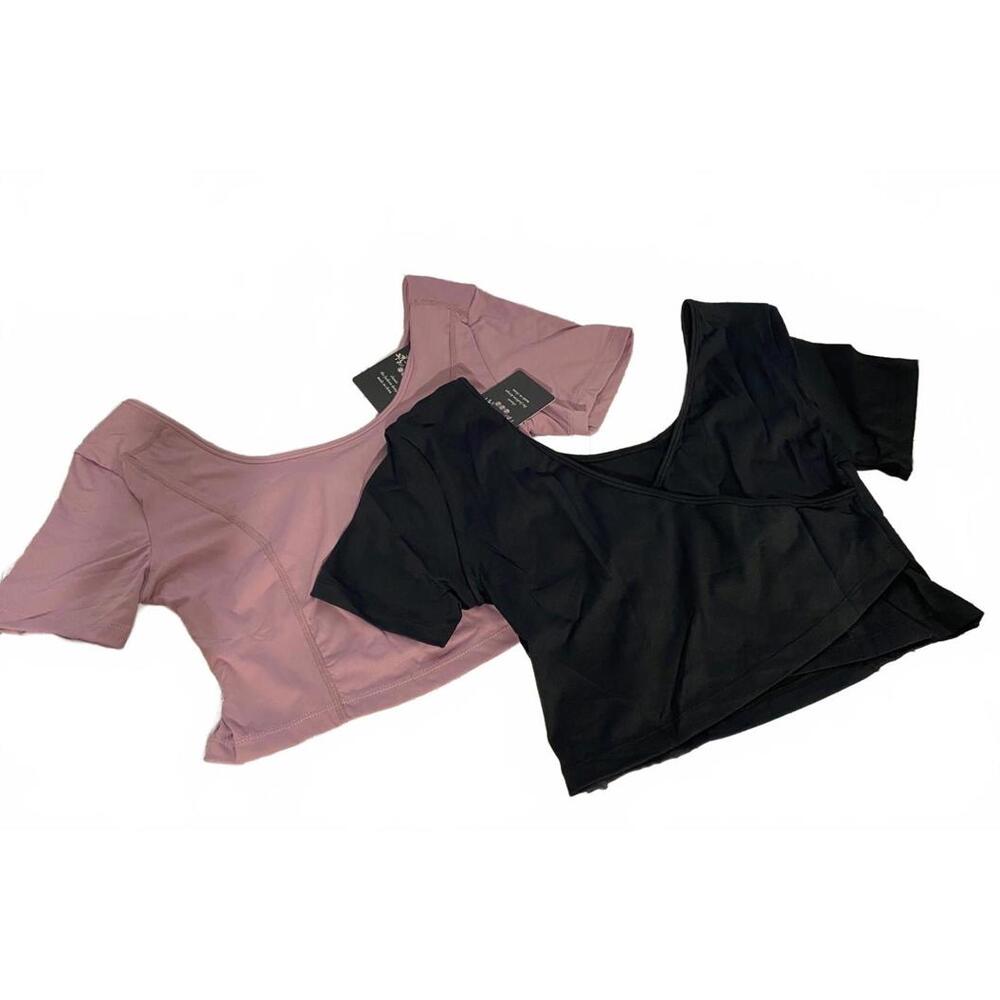 Stylish Crop Top Set - Black & Mauve - New (0052)